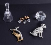 Swarovski Crystal Glass, small collection including Dalmation brooch, Crystal Memories roses (