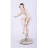 Goldscheider, Art Deco style figure of a nude dancing lady, with Goldscheider sticker, various