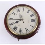 A fusee dial clock fitted in mahogany case, the dial monogrammed 'GV', diameter 38cm.