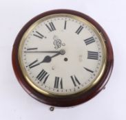 A fusee dial clock fitted in mahogany case, the dial monogrammed 'GV', diameter 38cm.