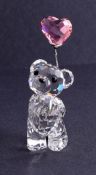 Swarovski Crystal Glass, Kris bear 'I Love You' with heart shaped pink balloon, boxed.