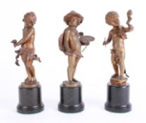 After Franz Iffland (German 1866-1935), three bronze figures of children, the arts, two signed, each