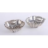 A pair of continental silver large scallop shell bonbon dishes indistinct marks approx 12.39oz.