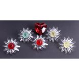 Swarovski Crystal Glass, mixed collection including red heart, two yellow daisy, two red daisy,