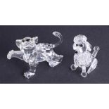 Swarovski Crystal Glass, 'Lion Cub' together with 'Poodle Sitting', boxed.