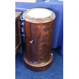 Victorian cylindrical mahogany pot cupboard with marble top.