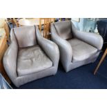 A pair of Matthew Pilton Balzac armchairs, upholstered in leather with SCP label.