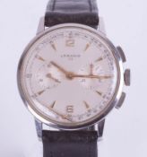 Lemania, a 1950's stainless steel chronograph wristwatch, the dial marked '105' and set with two