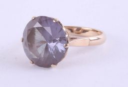 A 14ct large amethyst solitaire ring, set in yellow gold, 5g.