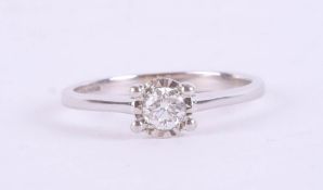 A 9ct white gold and diamond solitaire ring, size J.