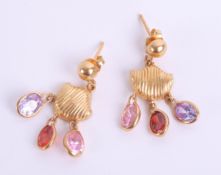 A pair of high carat yellow gold and gemstone set Khalifa earrings, middle eastern marks.