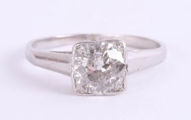 A platinum diamond solitaire ring approx. 1ct, size O.