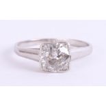 A platinum diamond solitaire ring approx. 1ct, size O.