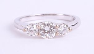 An 18ct white gold and diamond trilogy ring, approx. 1.00ct, estimated colour and clarity D/SI1,