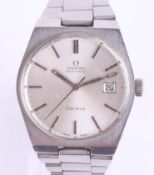 Omega, a gents stainless steel automatic wristwatch with date, the back plate with personal