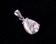 An 18ct diamond pendant, pear cut, approximately 1.10ct, colour I, clarity VS 2 set in white gold.