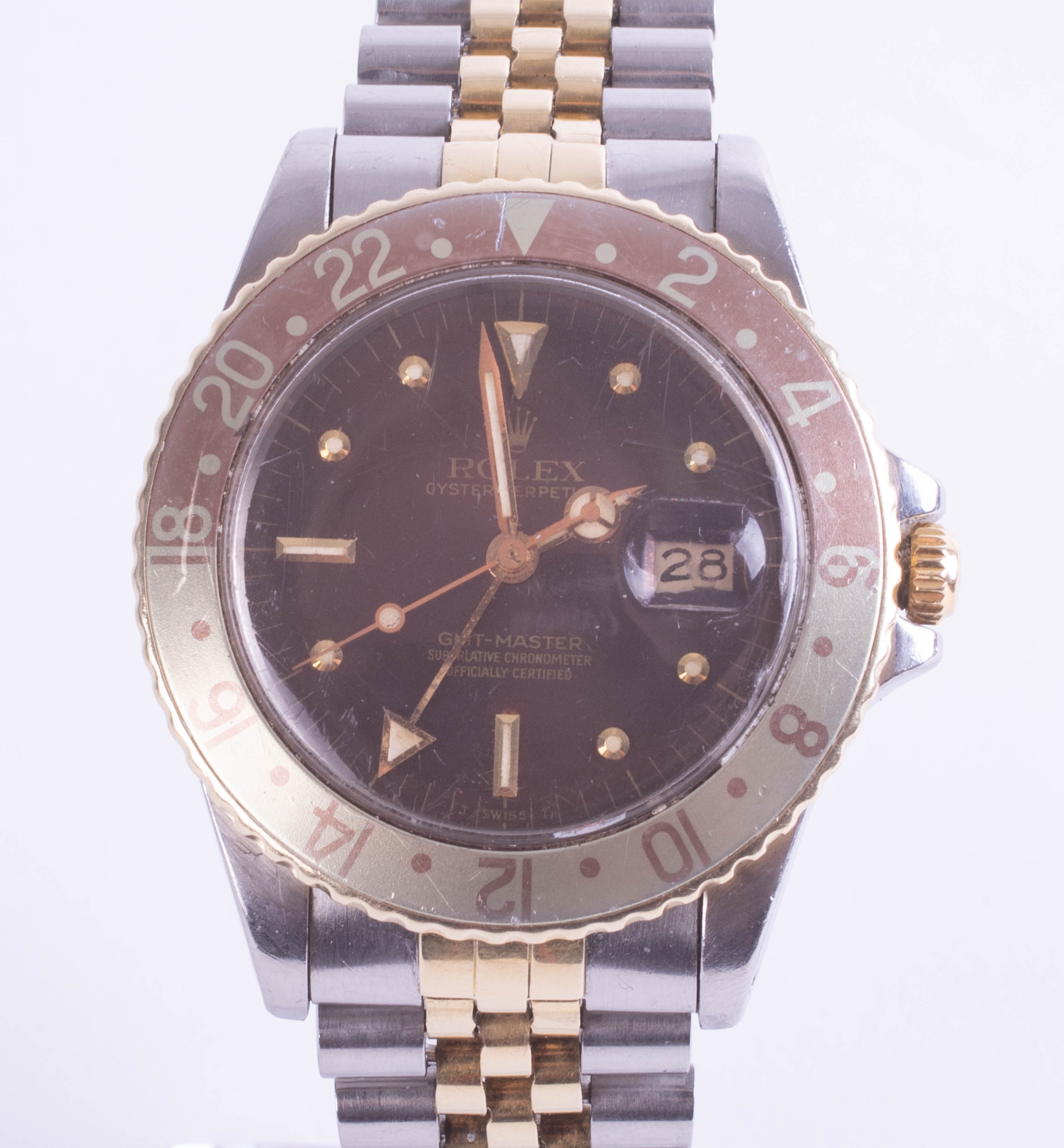 Rolex, GMT Master Root Beer Oyster Perpetual wristwatch, circa 1980's, with gold and stainless steel
