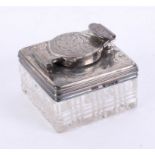 Antique Georgian silver and cut glass travel inkwell with screw down top and hand engraved