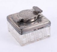 Antique Georgian silver and cut glass travel inkwell with screw down top and hand engraved