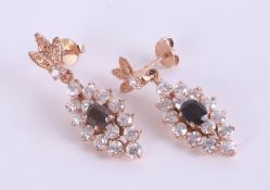A pair of fancy 14ct sapphire and diamond drop earrings.
