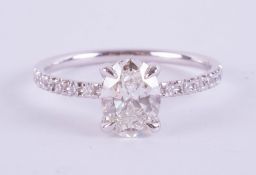 A fine 18ct diamond solitaire ring, the oval cut diamond approximately 1ct, colour I, clarity VS2,