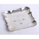 A square silver dish with scalloped edging, Large Birmingham hallmark, Maker A.E.J., total weight