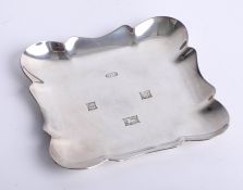 A square silver dish with scalloped edging, Large Birmingham hallmark, Maker A.E.J., total weight