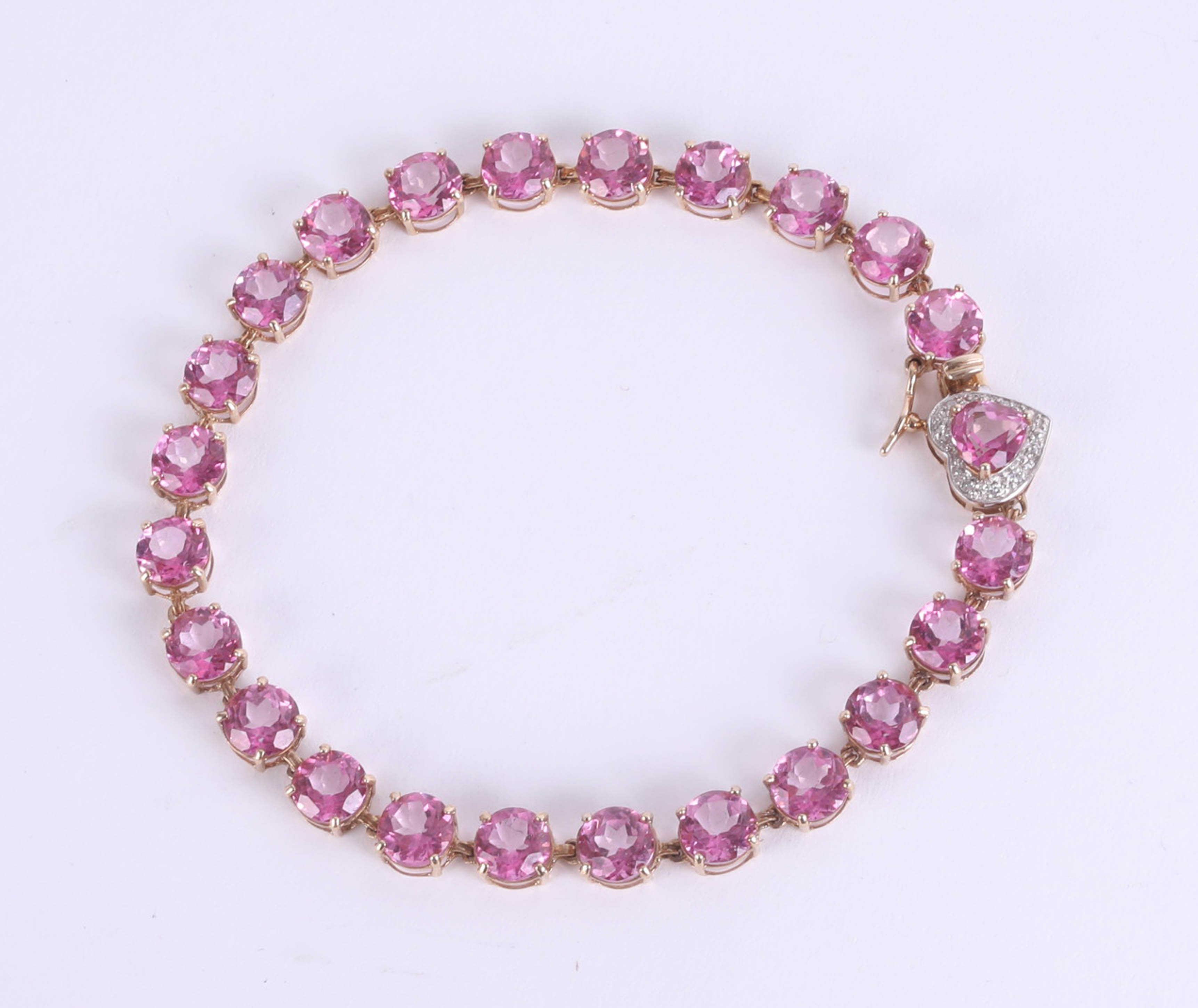 A 9ct pink topaz and diamond set bracelet, length 20cm. - Image 2 of 2