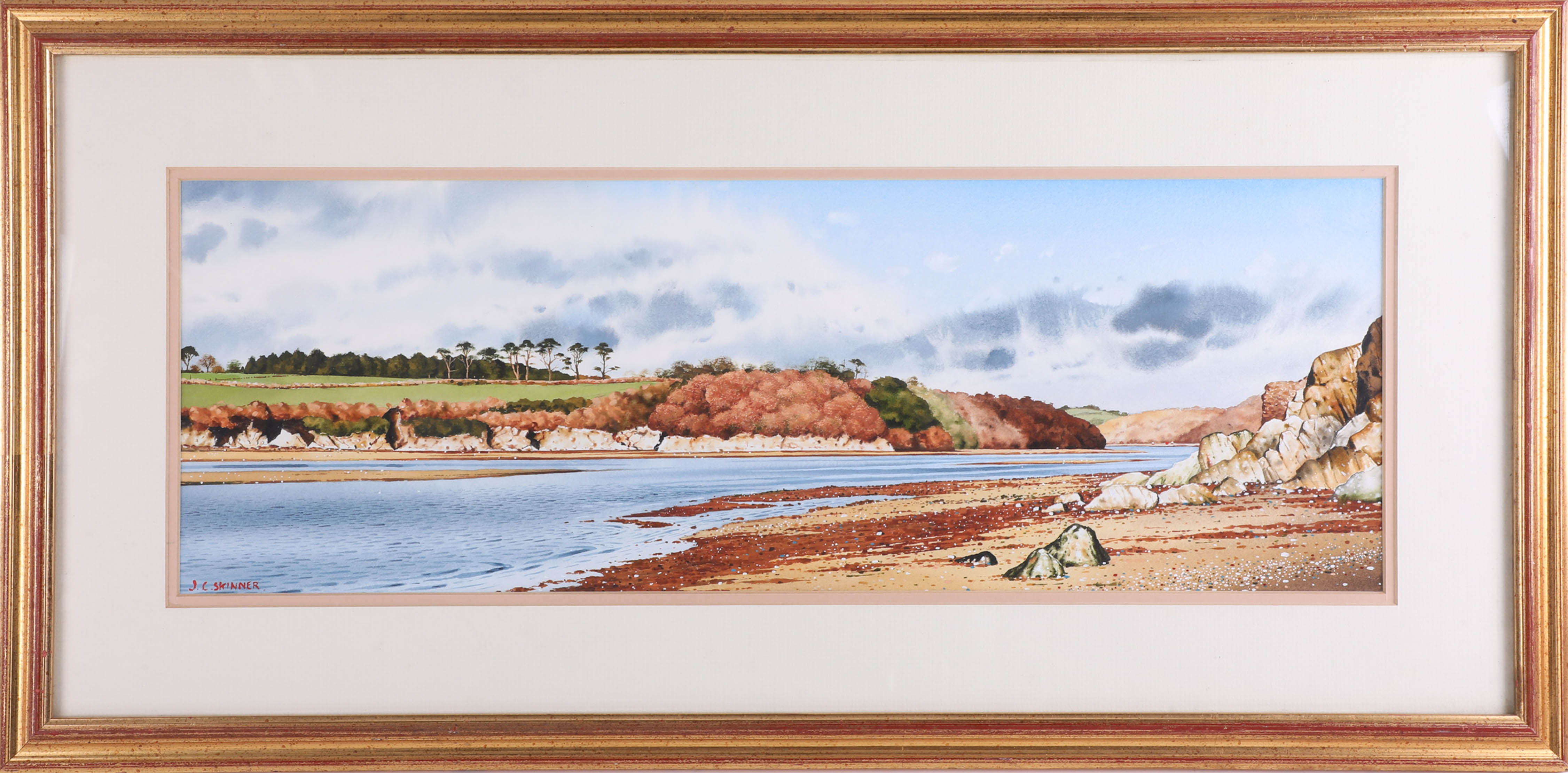 J.C.Skinnner, watercolour, 'River Teign Estuary', signed 20cm x 57cm.