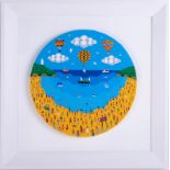 Brian Pollard, original acrylic on round canvas, 'Start Point Lighthouse and Bay', diameter 30.50cm.