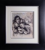 Robert Lenkiewicz (1941-2002), early black pen and ink drawing, signed, with annotation 'Lovers