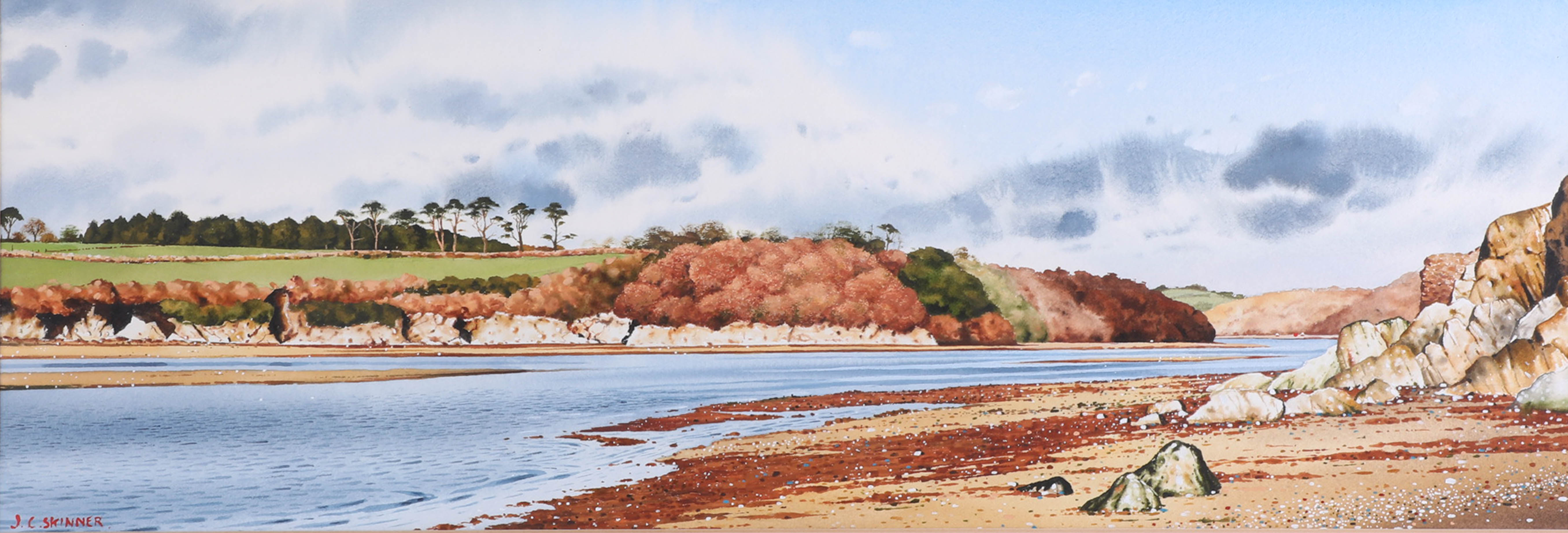 J.C.Skinnner, watercolour, 'River Teign Estuary', signed 20cm x 57cm. - Image 2 of 2