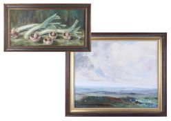 Harry Ousey (1915-1985) 'Landscape' titled on reverse possibly Dartmoor? oil, signed, and another,