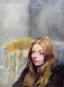 Robert Lenkiewicz (1941-2002), early oil on canvas portrait 'Study of girl with brown hair',