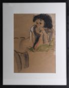 Jill Watkins, pastel sketch of lady, 67cm x 47cm, framed and glazed.