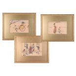 A group of three Spanish watercolours including 'Japan-Rickshaw Ride', 'Spain-A Wayside Lesson'