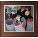 Beryl Cook, silkscreen 'Dustbin Men' 236/300, signed limited edition, framed and glazed, overall