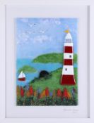 Lou from Lou C fused glass, Smeaton's Tower, titled 'Plymouth Summer', signed, overall size 43cm x