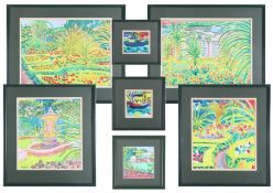 A.D.Smith, eight modern watercolours including Garden scenes and Boats, signed, framed and glazed,