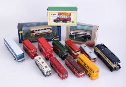 Collection of diecast buses to include Corgi Thorneycroft J-Type Bus, Dinky Toys Atlantean Bus,