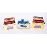 Dinky Toys, Land Rover 344 and two Dunlop Double Decker Buses, replica boxes (3).