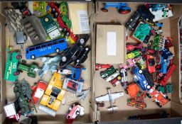 A mixed collection of loose diecast models including Dinky Super Toys military, Matchbox Racing