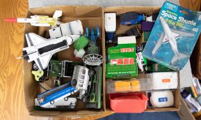 A collection of various loose models including Oxford Diecast promo models, Crescent car ramp,