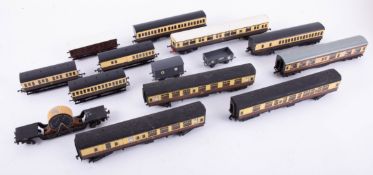 Hornby Dublo, four coaches including Restaurant Car, TTR Cable Truck, Ratio Coach, Hornby and others