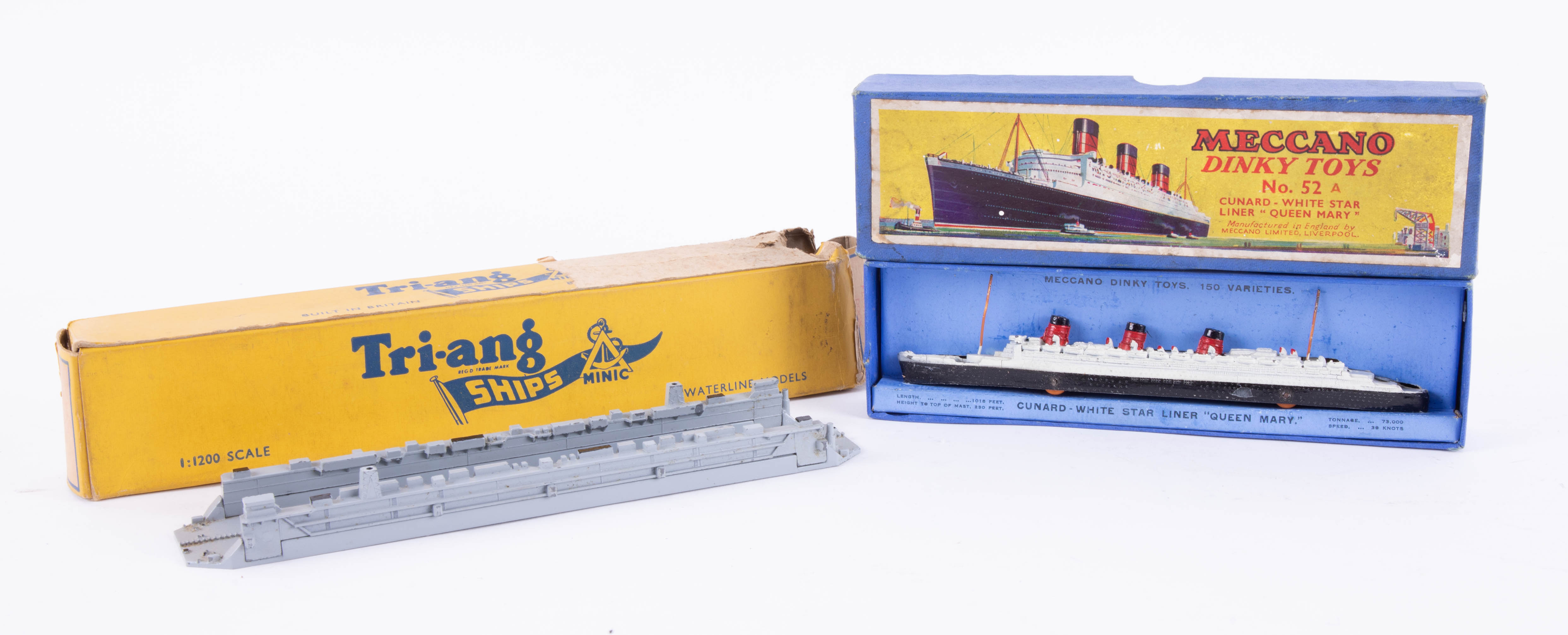 Dinky Toys, Cunard Queen Mary No. 52 and Triang Ships Floating Dock, boxed (2).