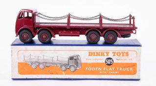 Dinky Toys, 505 Foden Flat Truck with chains, maroon, boxed.