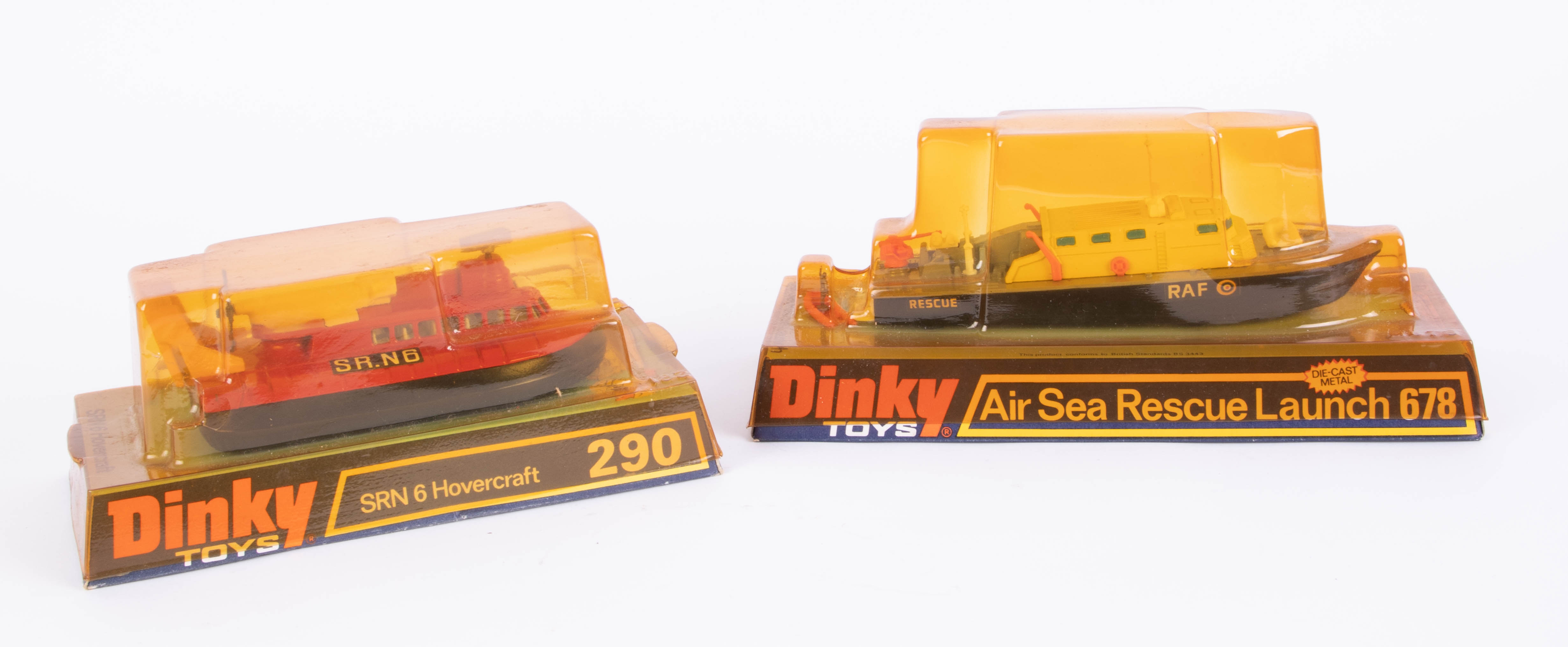 Dinky Toys, air sea rescue launch 678, srn hoover craft 290, boxed (2).