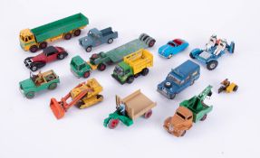 A collection of various Dinky and other loose diecast models including Commer pick-up, Moto cart,