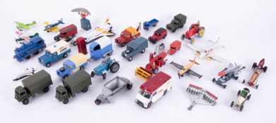 A mixed collection of diecast loose models including Dinky Toys military, tractors, aircraft etc. (