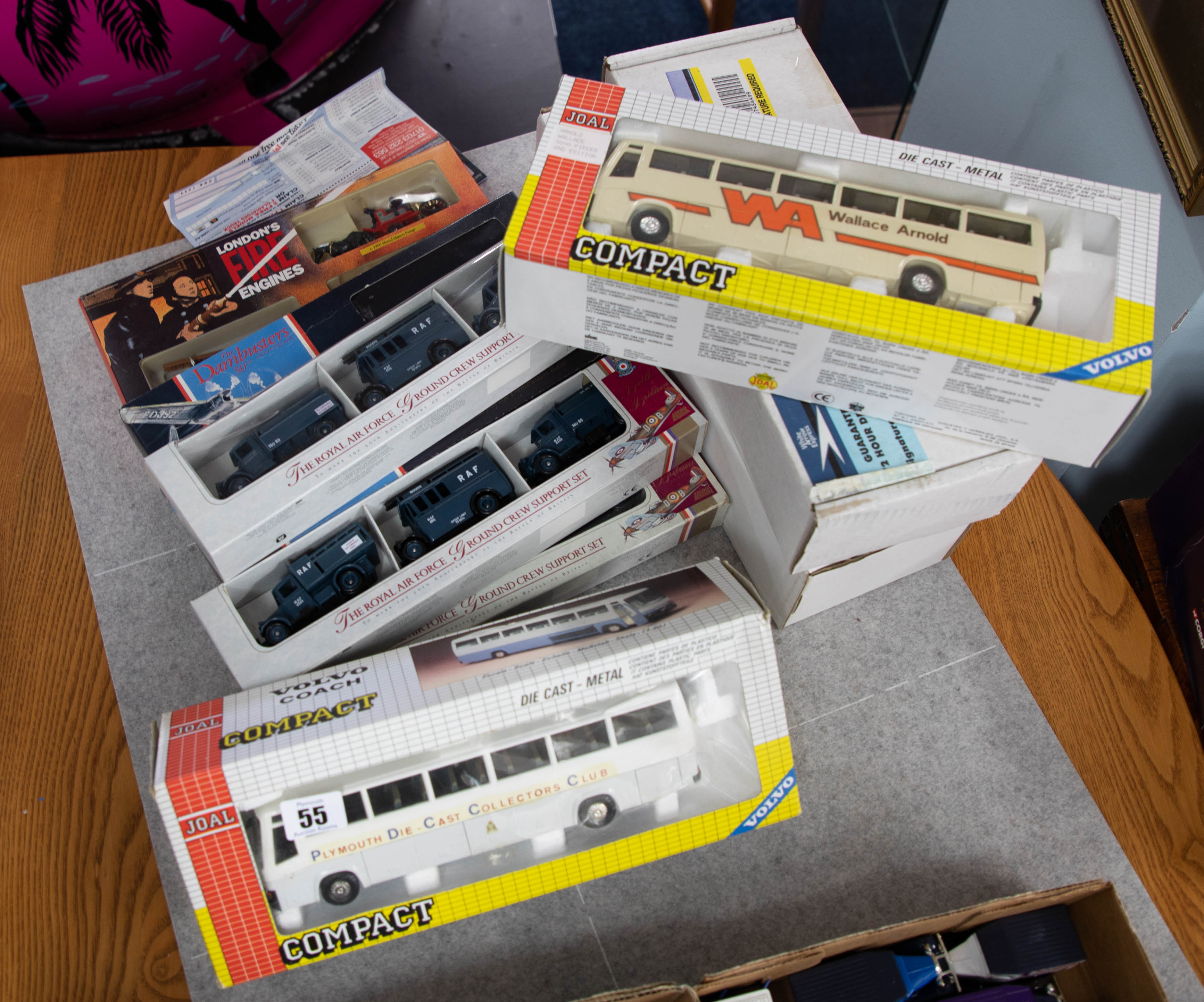 Joal, two compact diecast coach models, also Lledo RAF sets, Fire Engines etc, boxed (10).